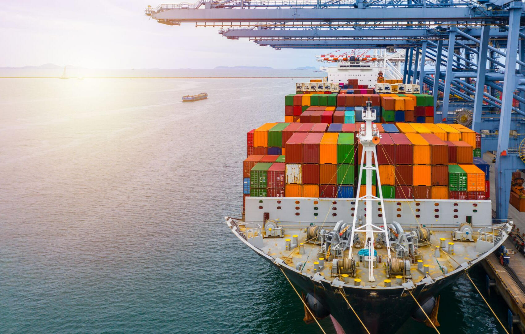 Global Export Logistics – Afro Sourcing Container ship docked at port, representing Afro Sourcing’s global export and logistics services from Ethiopia